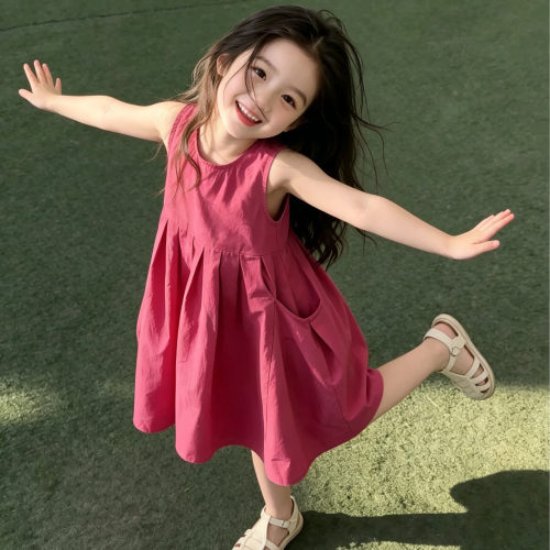 女童夏季韩版纯色背心连衣裙