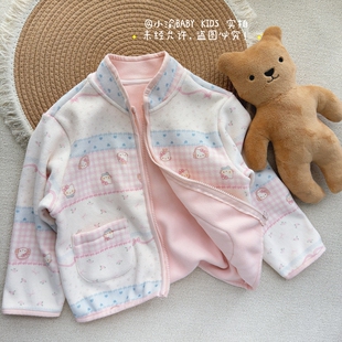 校服神器女童秋冬外套女宝宝可爱卡通奥粒绒韩版拉链立领外套上衣