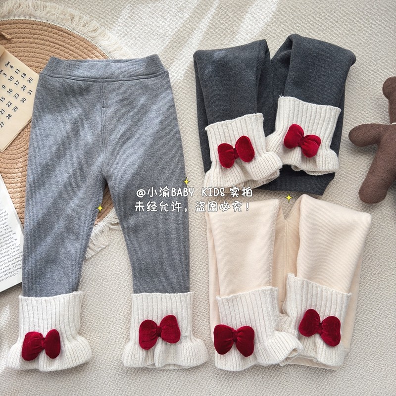 女童加绒打底裤冬季新款女宝宝加厚一体绒红色蝴蝶结保暖百搭长裤,童装/婴儿装/亲子装,裤子,淘宝优惠券,粉丝福利购,淘宝优惠卷