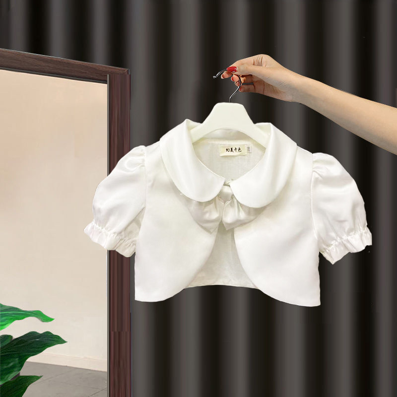 女童短袖披肩小外套夏季儿童礼服纱裙外搭坎肩公主周岁生日小开衫