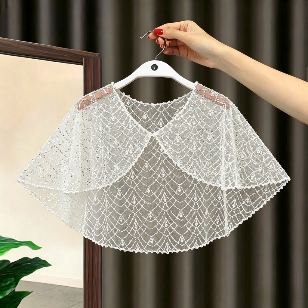 大童蕾丝披风2026夏季新款女童旗袍斗篷外搭重工钉珠披肩开衫薄款