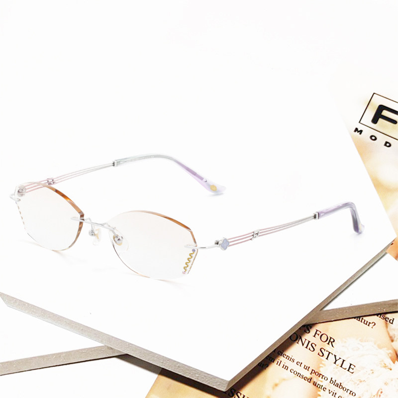 魅影眼镜云克5878无框钻石切边近视有度数时尚简约树脂眼镜女款