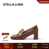 面金色T型装 牛皮鞋 25SS春夏新品 饰中跟乐福鞋 STELLA LUNA女鞋