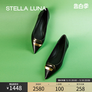 单鞋 钻切方扣小牛皮法式 LUNA女鞋 尖头黑色平底鞋 春夏新款 STELLA