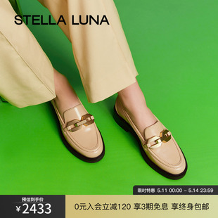 STELLA 春夏新款 LUNA女鞋 深口单鞋 英伦风链条复古牛皮厚底乐福鞋