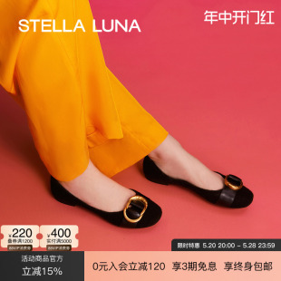 LUNA女鞋 春夏新款 单鞋 STELLA 复古毛呢布时尚 扣饰气质浅口平底鞋