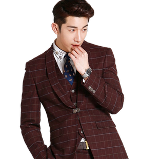 男士礼服租赁枣红色西服出租新郎正装主持人年会礼服租借菲狮顿