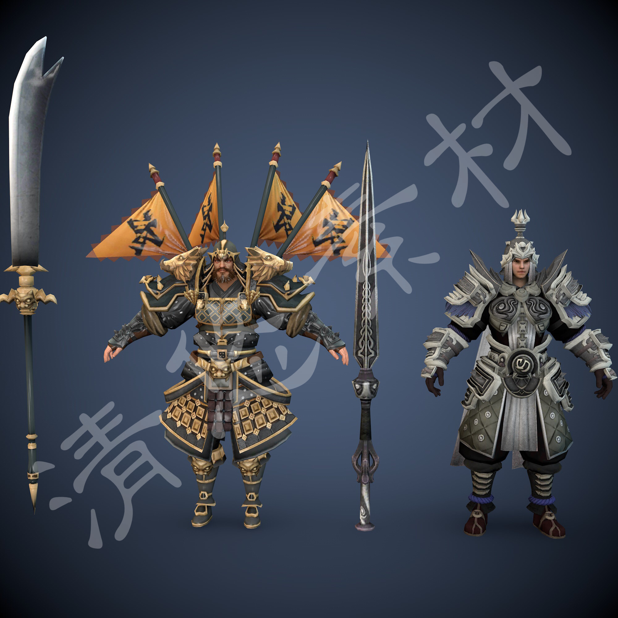 中国风古代武侠人物男次世代3dmax c4d模型武将将军盔甲fbx 351
