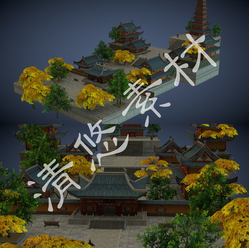 3dmax c4d fbx格式模型古建筑游戏场景寺庙寺院模型 低模881