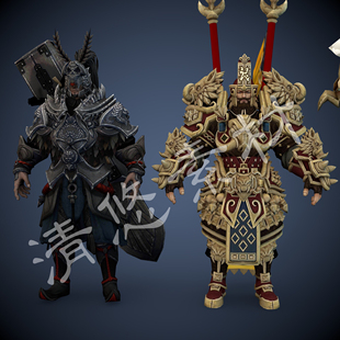 武器黄金战甲fbx格式 三国武将将军 c4d模型 3dmax 352 古代人物男