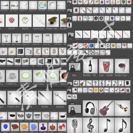 c4d基础模型预设材质 lib4d文件 不锈钢餐具玻璃蔬菜文体数码137