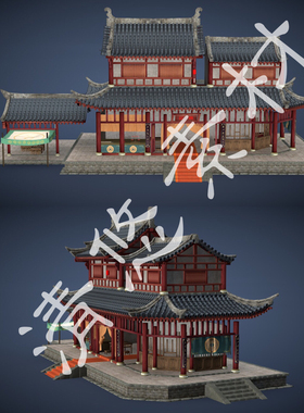 古代建筑场景模型中式3dmax c4d古代游戏钱庄商铺fbx格式复古646