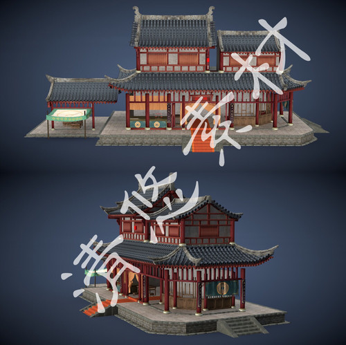 古代建筑场景模型中式3dmax c4d古代游戏钱庄商铺fbx格式复古646