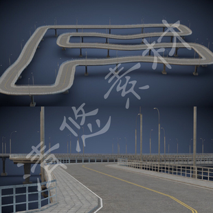 unity c4d fbx格式模型 现代大桥公路地面路灯高架桥桥梁组件 386