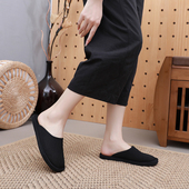 春秋布底包头拖鞋 透气静音木地板复古养脚舒适通用手工千层底布鞋