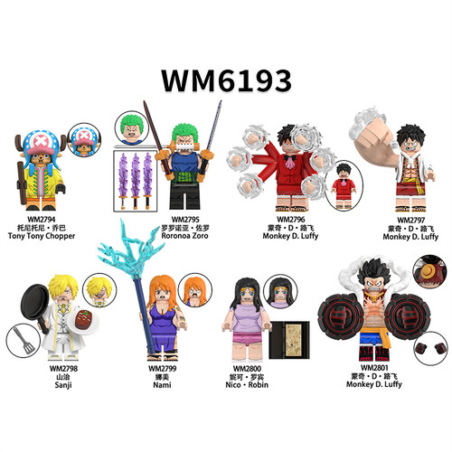 适用国产积木人仔WM6193海贼王路飞娜美索隆山治乔巴罗宾拼装玩具