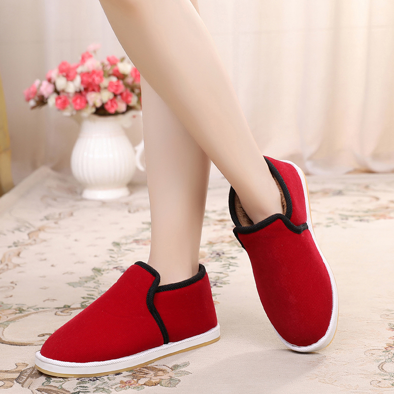 秋冬款女款红色反季清仓二棉鞋女冬加绒保暖一脚蹬百搭防寒工作鞋