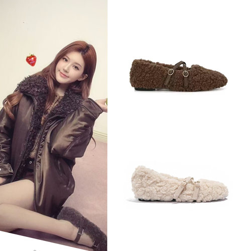 赵露思同款玛丽珍毛毛鞋秋冬外穿软底羊羔绒豆豆鞋加绒单鞋棉瓢鞋