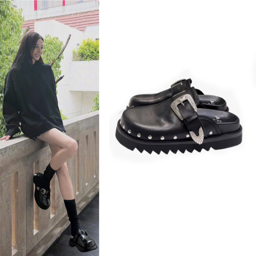 热巴同款半拖鞋包头穆勒鞋勃肯鞋外穿博肯鞋厚底柳钉皮带扣凉鞋女