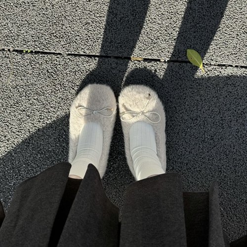 网红同款兔毛蝴蝶结毛毛鞋外穿毛绒棉鞋玛丽珍豆豆鞋懒人棉鞋单鞋
