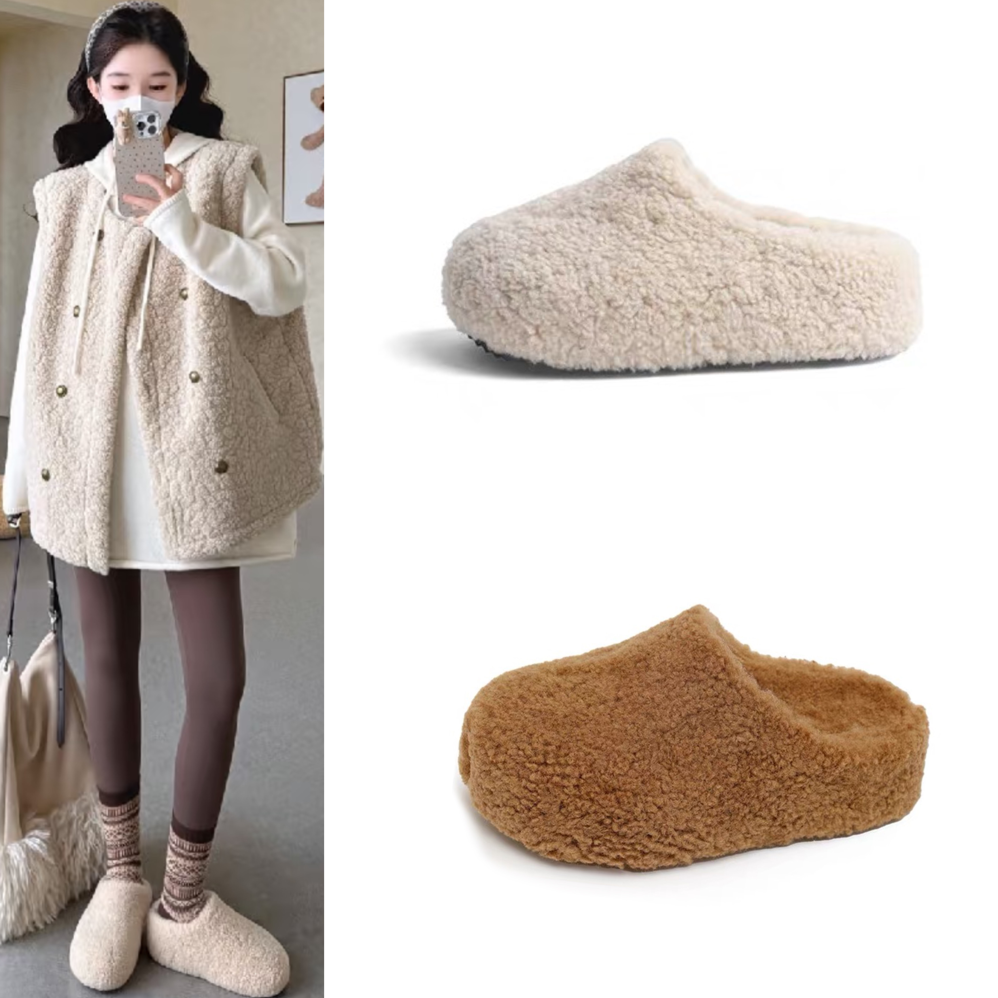 网红同款厚底毛毛鞋羊羔毛高跟包头毛毛拖外穿增高保暖毛绒棉鞋女