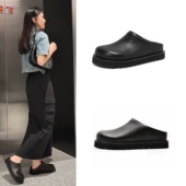 穆勒鞋 厚底增高外穿半拖鞋 松糕秋冬勃肯拖 ～赵露思包头拖鞋 牛皮版