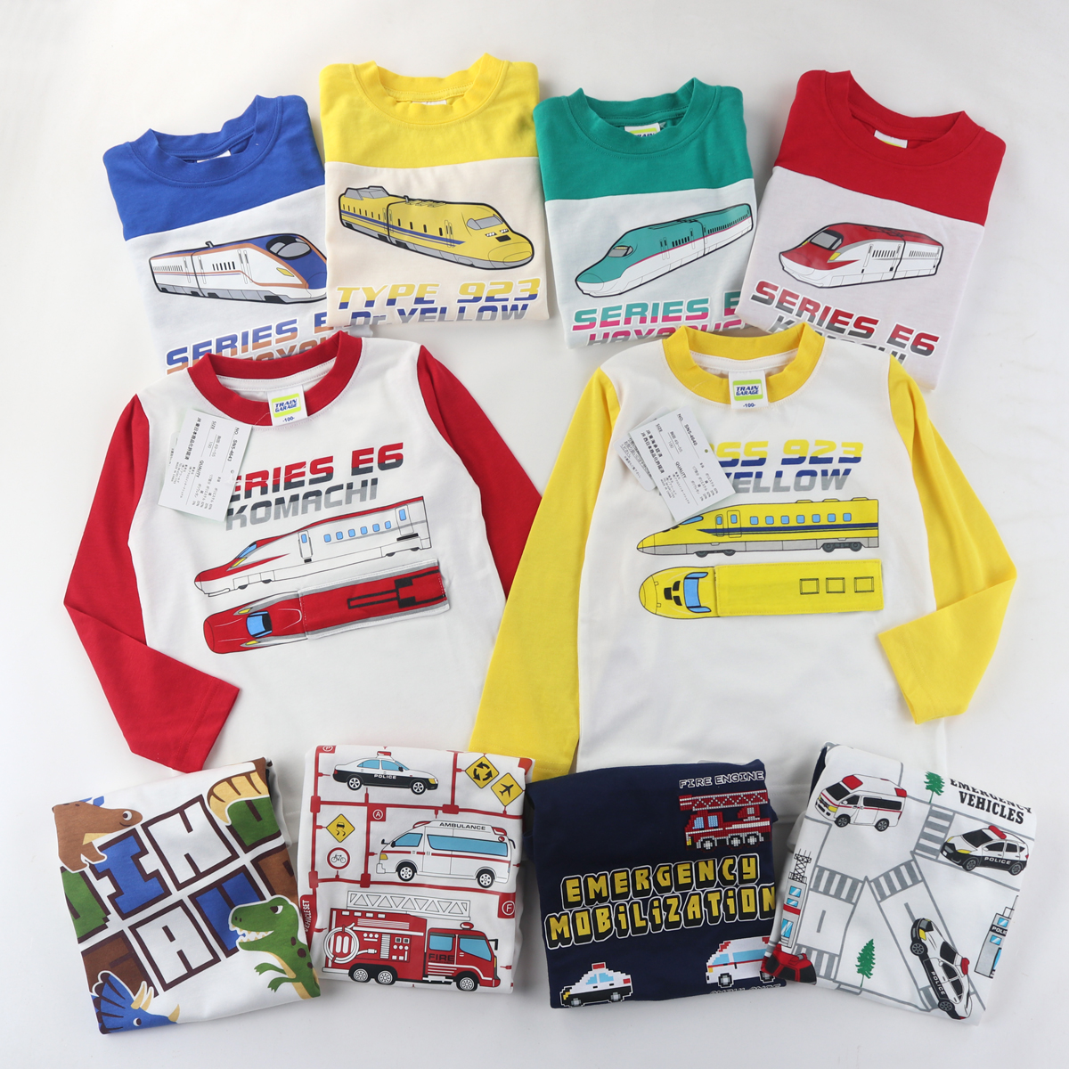 日单儿童长袖T恤卡通汽车新干线上衣春秋男童打底衫80-130