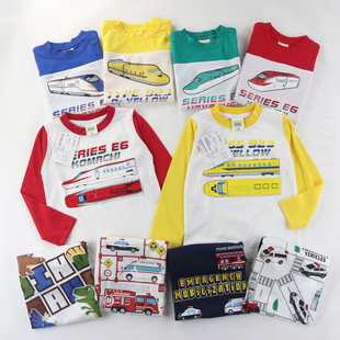 日单儿童长袖T恤卡通汽车新干线上衣春秋男童打底衫80-130