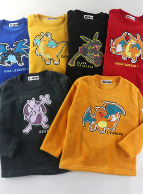 日单秋冬儿童珊瑚绒上衣男女童卡通刺绣加厚保暖休闲卫衣110-140