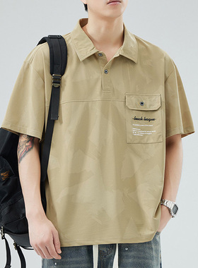 夏季新款冰丝polo衫 速干半袖t恤男工装短袖大码宽松翻领胖子上衣