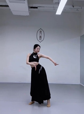 傣族舞蹈演出服装现代舞大裙摆黑色开叉花腰练功裙艺考舞蹈演出服