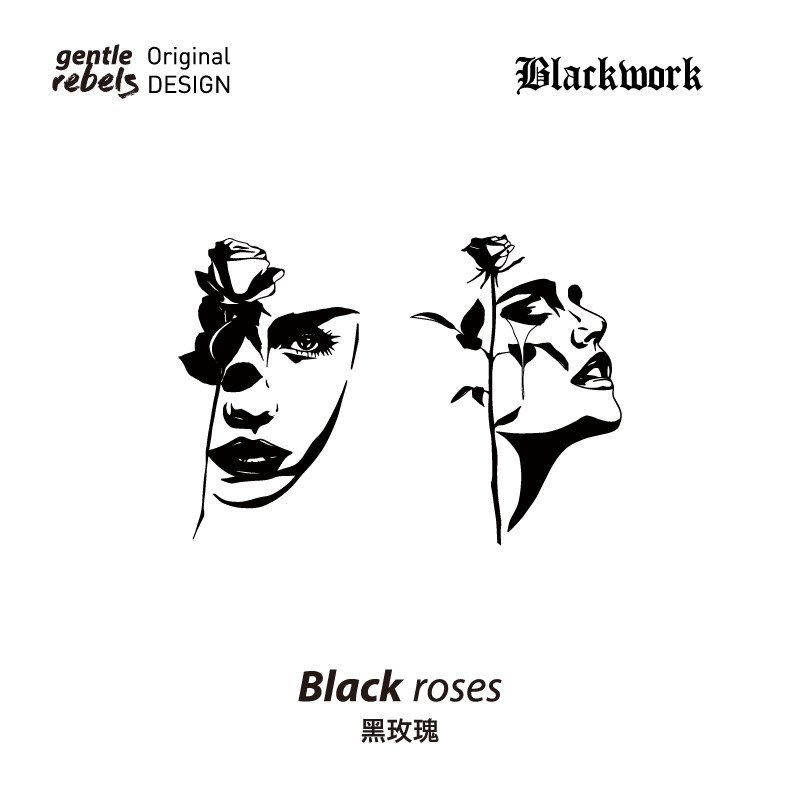 gentle rebels原创纹身贴 blackwork暗黑玫瑰ins网红荆棘防水持久