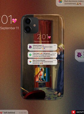 GENTLE REBELS恶搞霍普《纽约电影院》手机壳适用iphone15苹果14promax油画MOMA美术馆emoji耿鬼都市悲伤女孩