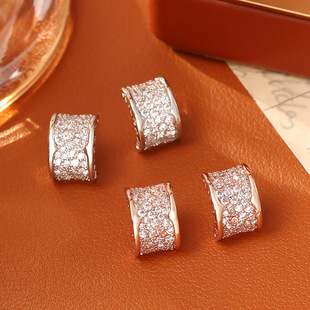 超闪亮微镶锆石满钻C圈耳钉轻奢时尚 高级感精致小蛮腰玫瑰金耳饰