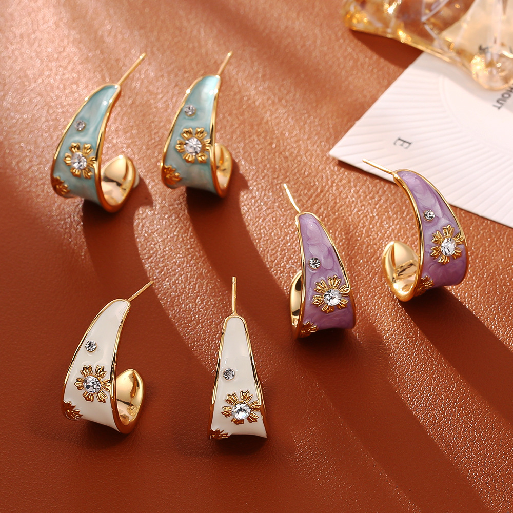 新中式珐琅滴油C型耳环复古风多巴胺时尚高级感优雅气质INS风