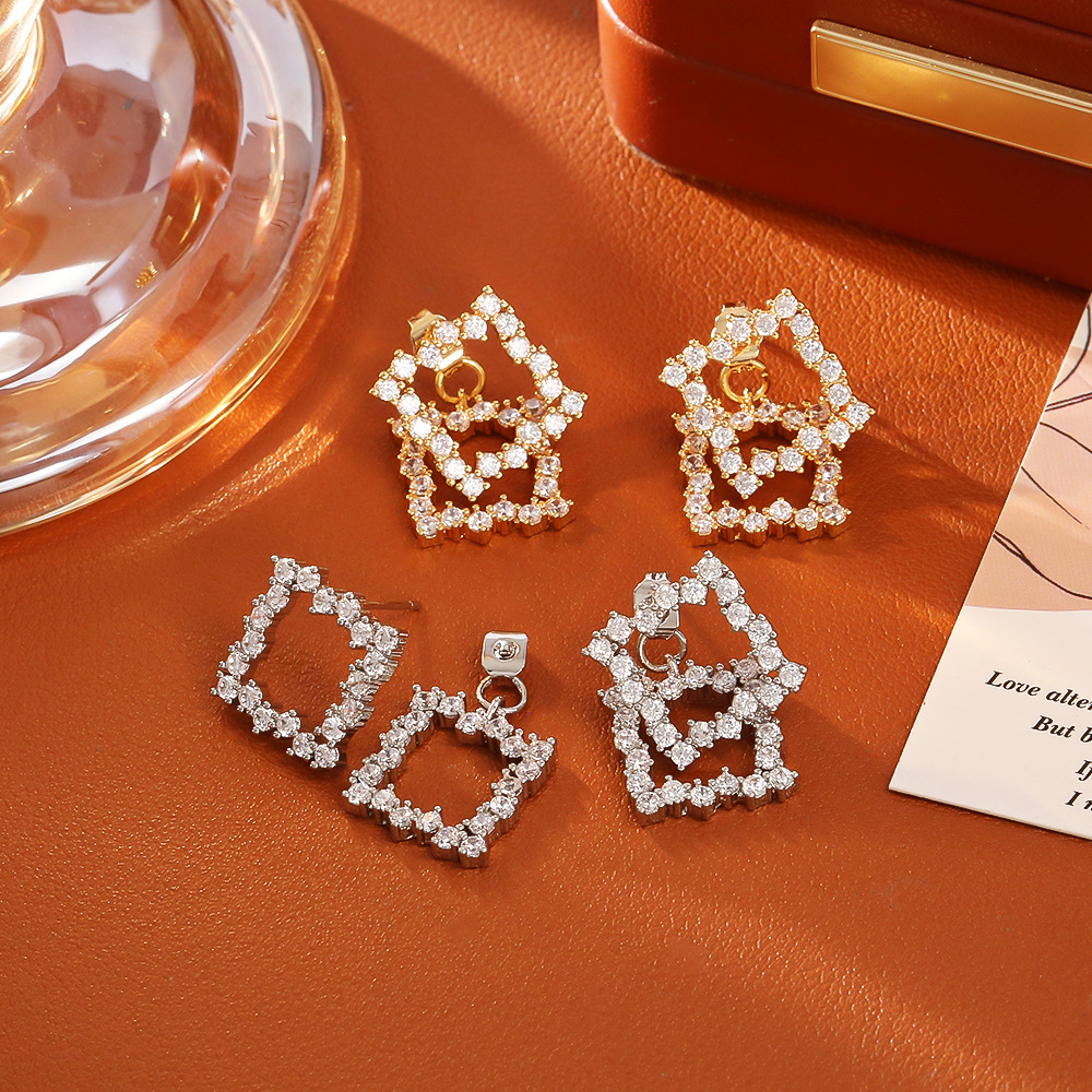 一款两戴方形镶锆石耳钉创意设计高级感时尚可拆卸耳饰女百搭