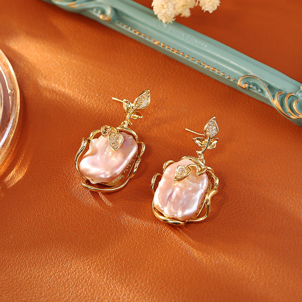 天然巴洛克珍珠耳钉铜镀18K高级感时尚轻奢耳饰小众大气INS风