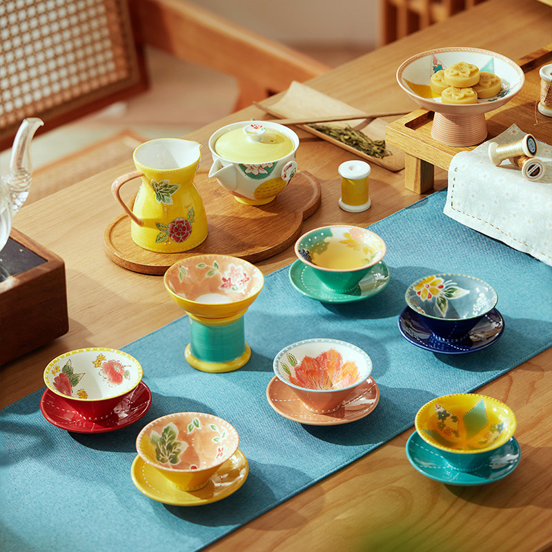JOYYE釉下手绘陶瓷茶具浮雕茶杯茶壶杯垫公道杯单个无盒装图片