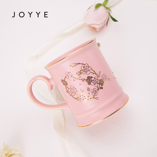 潮流水杯新骨瓷家用北欧ins杯子 JOYYE桃花朵朵马克杯陶瓷创意个性
