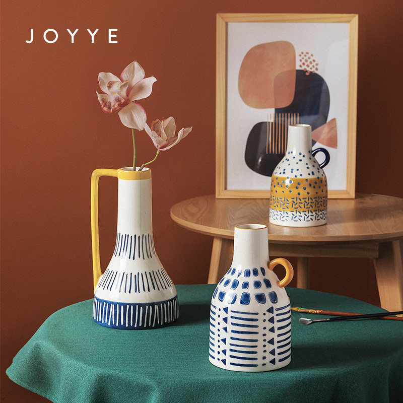 joyye客厅手绘陶瓷干花瓶跃动图片