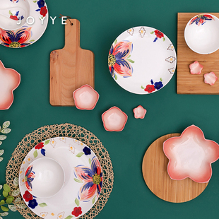 JOYYE卓艺花如玉餐具套装手绘花卉家用陶瓷创意饭碗筷子盘子送礼