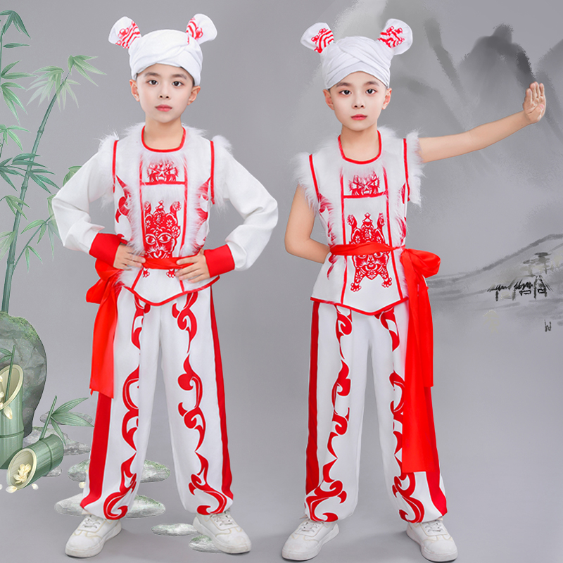 儿童演出服安塞腰鼓舞蹈服装陕北幼儿秧歌灯笼裤打腰鼓舞龙表演服