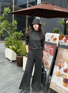 Theory女装通勤休闲百搭粘纤混纺宽松阔腿长裤深灰色黑色P0826220