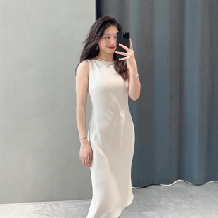 Theory女装气质显白鱼尾裙岩白色三醋酯混纺船领连衣裙L0109606