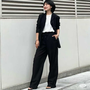 Theory 羊毛混纺轻薄收腰西装P0401101抽绳直筒长裤 P0401204