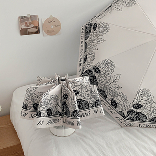 复古晴雨伞两用全自动黑胶遮阳伞太阳伞防晒 Rosy高级感雨伞女法式