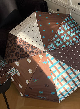 Rosy韩系弯钩太阳伞防晒防紫外线晴雨伞两用女折叠手动黑胶遮阳伞