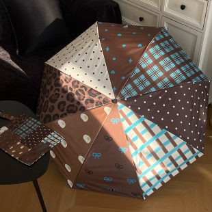 Rosy韩系弯钩太阳伞防晒防紫外线晴雨伞两用女折叠手动黑胶遮阳伞