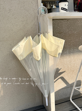 Rosy全自动韩国定制ins风长柄雨伞晴雨两用女双人折叠弯钩透明伞