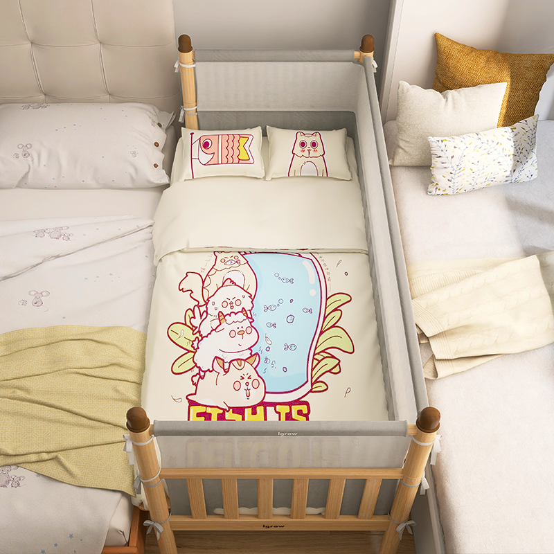 爱果乐拼接床加宽床婴儿实木大人可睡平接神器儿童小床榉木床边床-封面